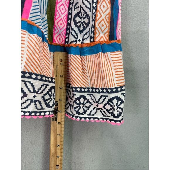 Lulalife Women Multicolor Light Cotton Striped Abstract Shirred Midi Dress Large - Picture 9 of 12